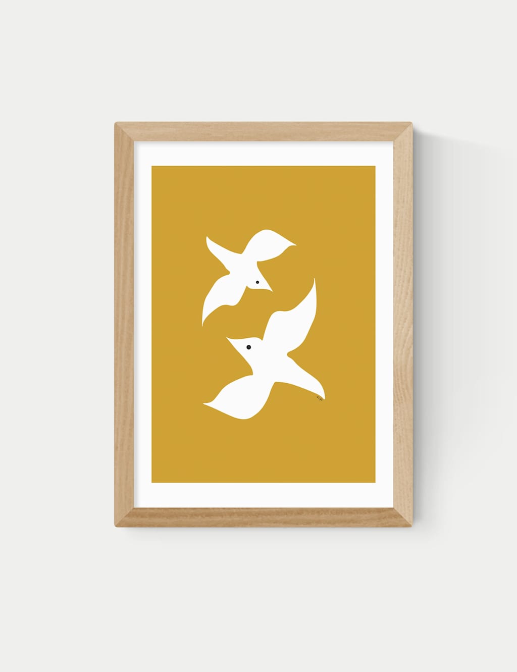 East End Prints Love Birds in Mustard Framed Art Print Natural