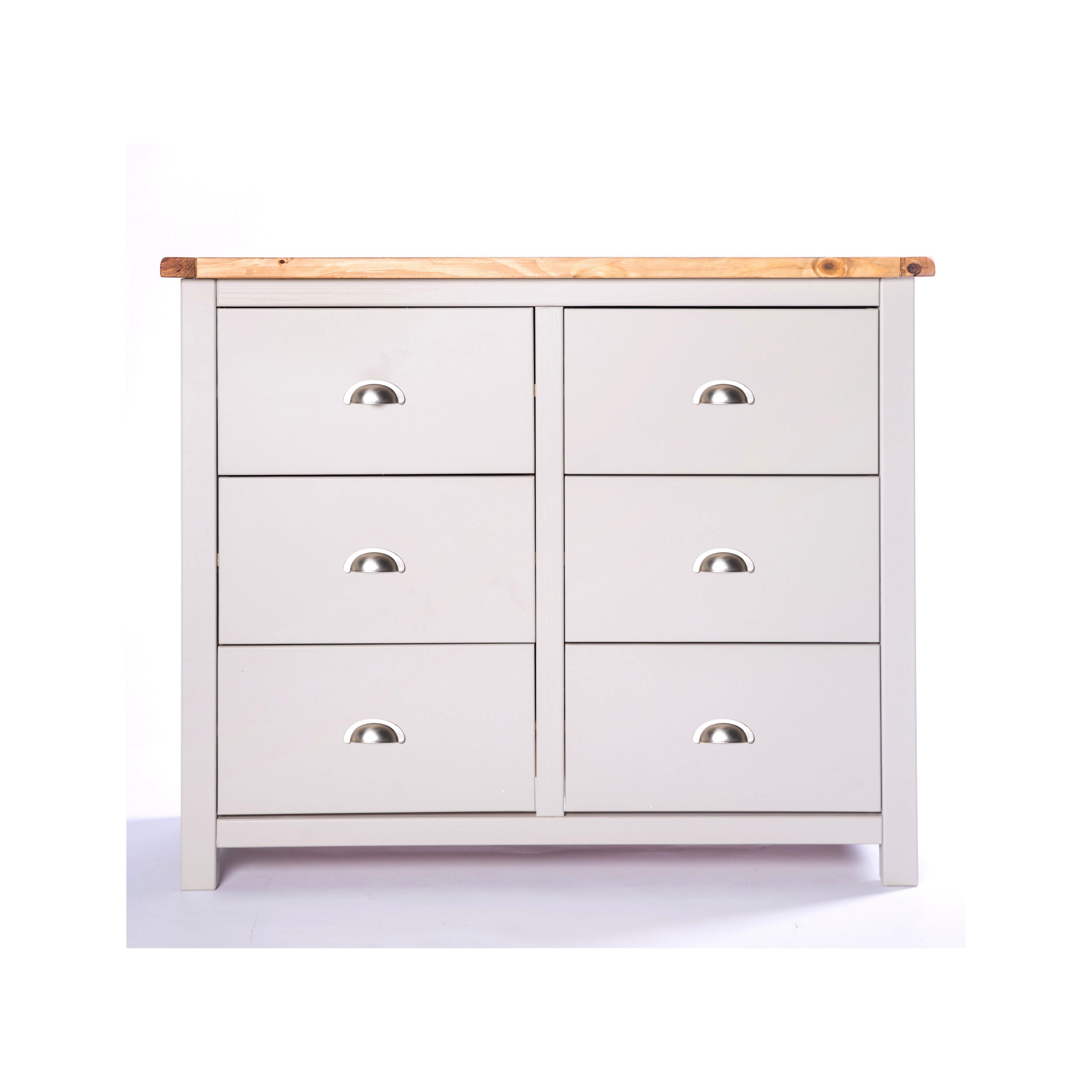 Cabinet Bits Argenta 6 Drawer Chest of Drawers Chrome Cup Handle in Light Grey