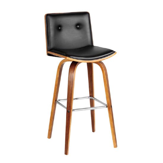 Annabelle Bar Stool In Black Leather Effect With Walnut Frame