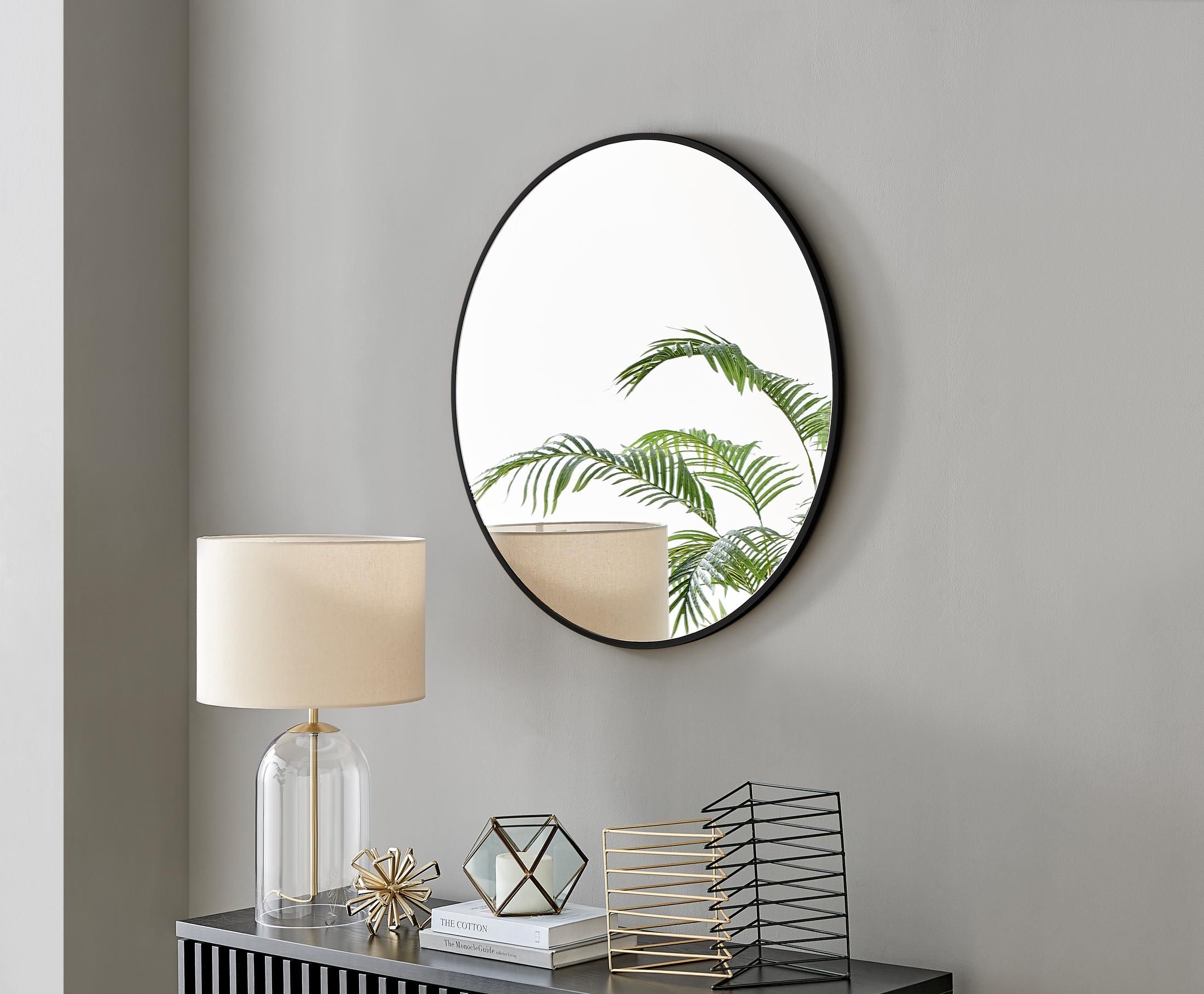 FurnitureboxUK Emma 80cm Medium Art Deco Metal Frame Round Hallway Bedroom Dining & Living Room Wall Mirror in Black
