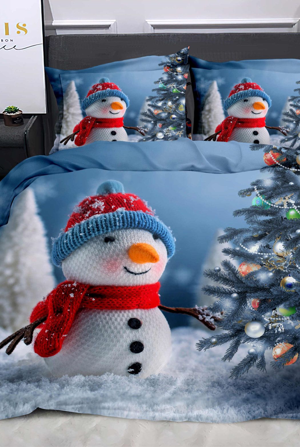 Ezysleep Snowman Christmas Duvet Set in Blue