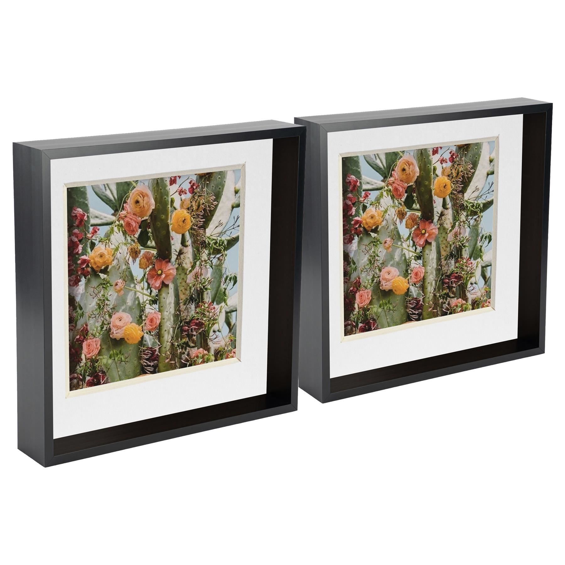 Nicola Spring 3D Deep Box Photo Frames - 10 x 10" with 8 x 8" Mount - White Mount - Pack of 2 in Black