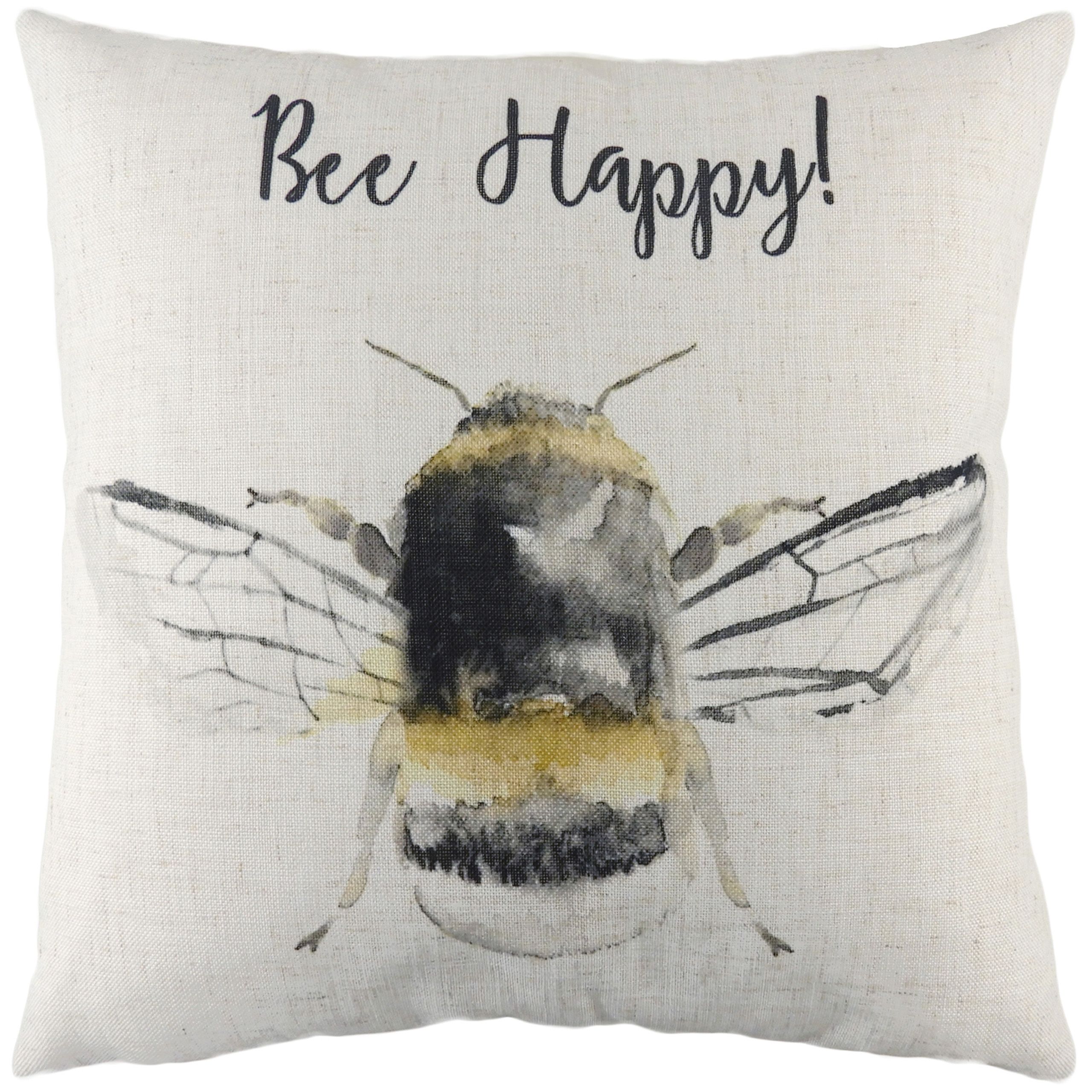 Evans Lichfield Bee Happy Hand-Painted Bee Cushion in Off-White