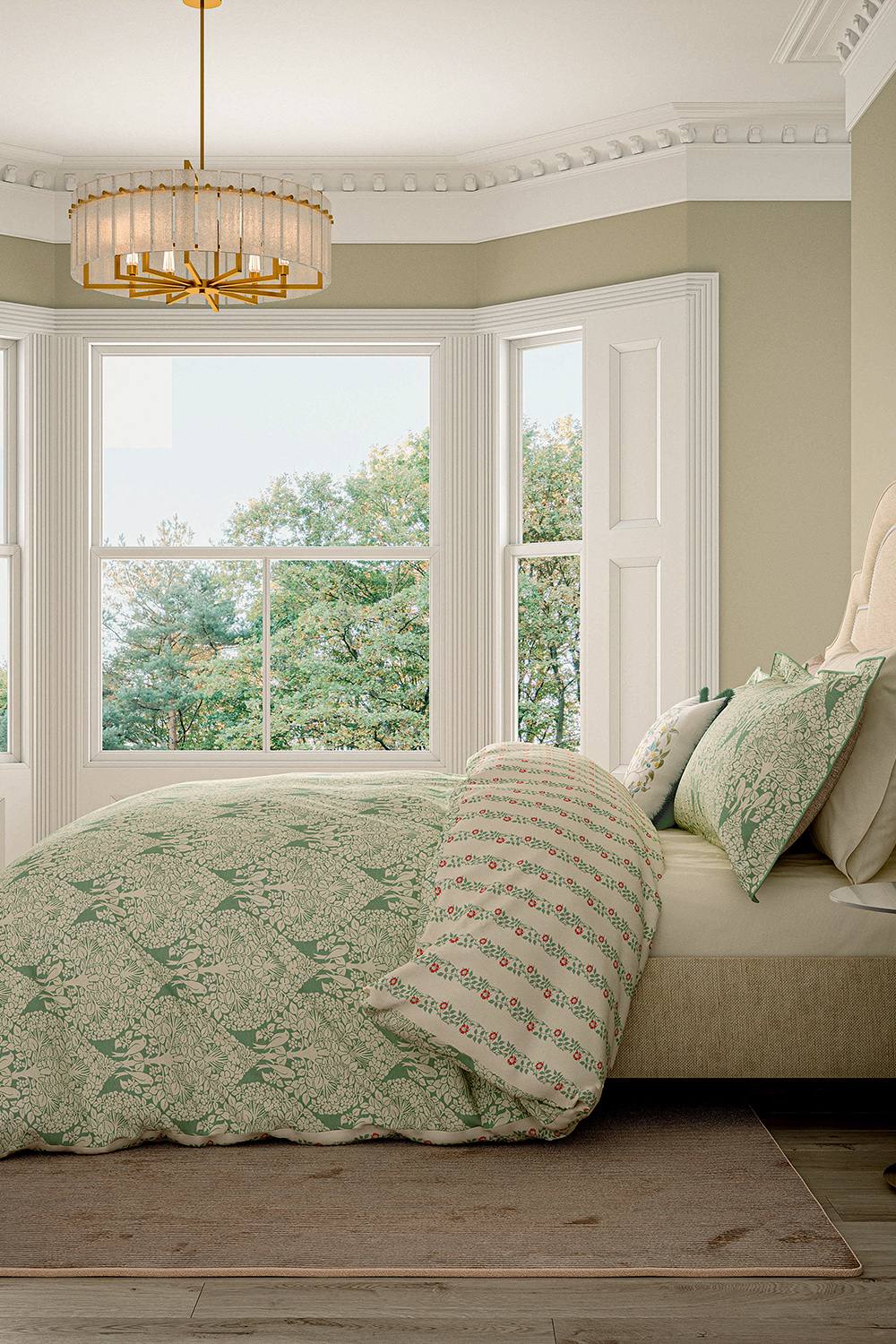 V&A 'Lerena' Cotton Duvet Cover Set in Green