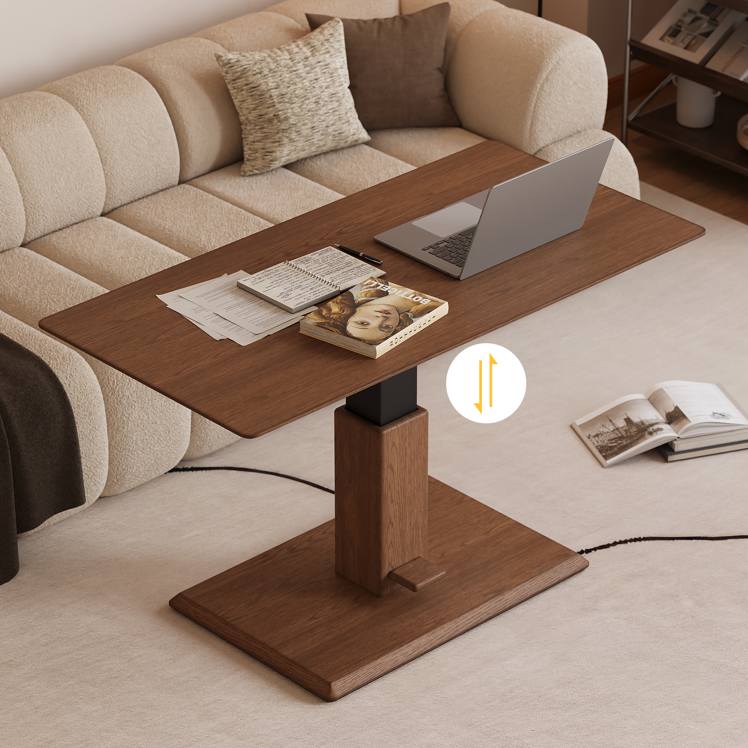Walnut Lift Top Coffee Table Modern Height-Adjustable Living Room Furniture