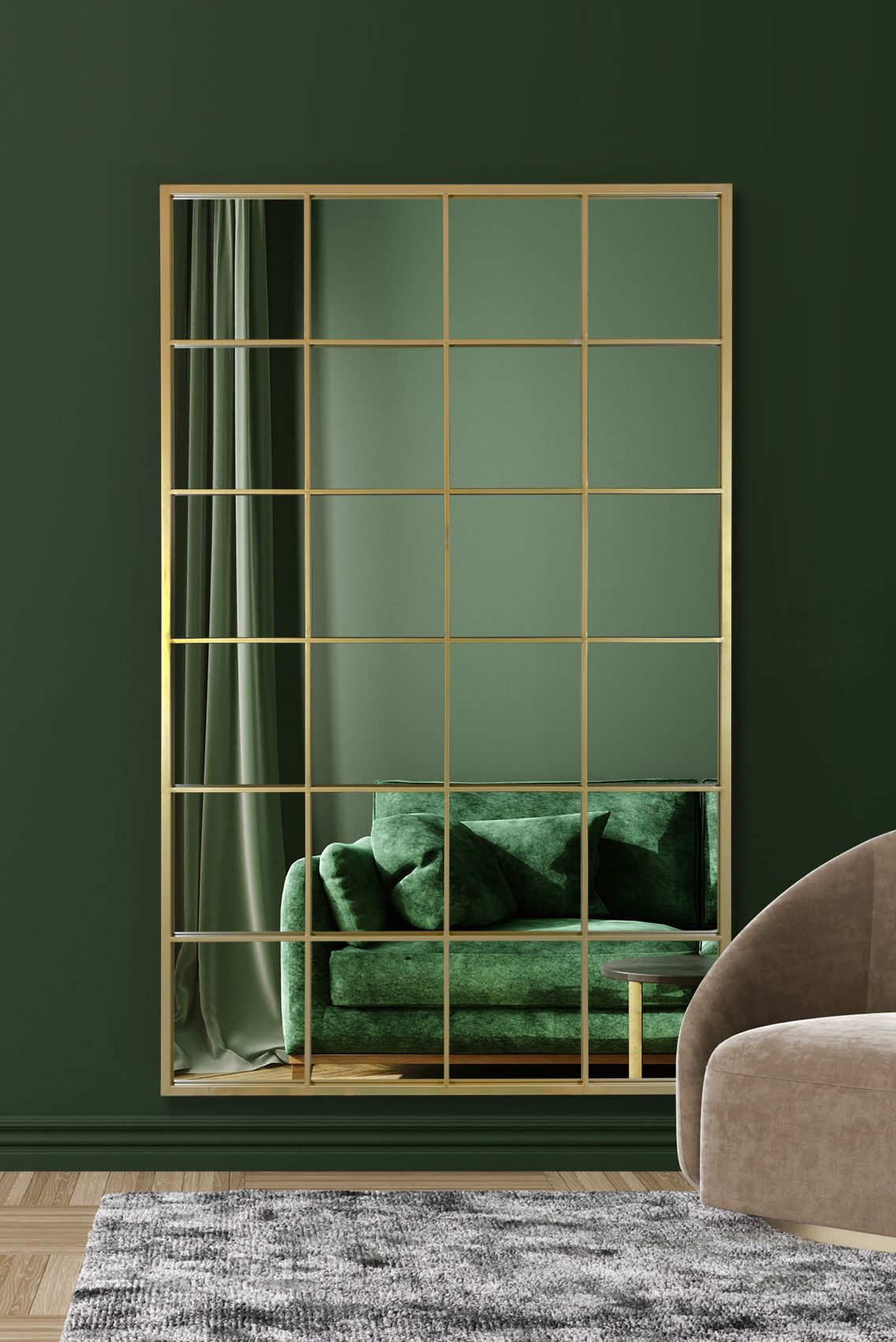 MirrorOutlet The Fenestra Gold Modern Window Leaner / Wall Mirror 69" X 43" 174CM X 110CM