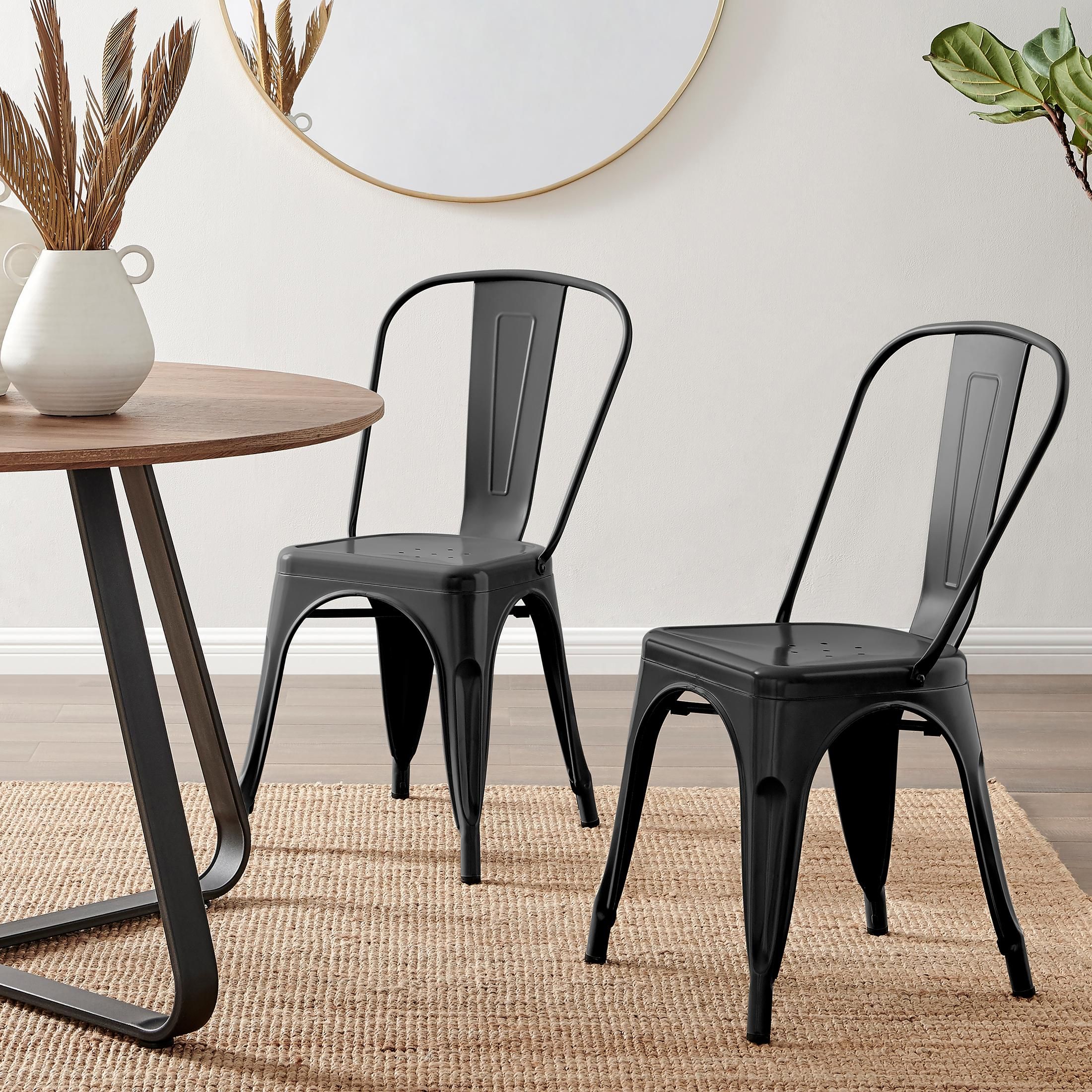 FurnitureboxUK Set of 2 Colton Industrial Steel Stackable Tolix Style Dining Chairs in Black