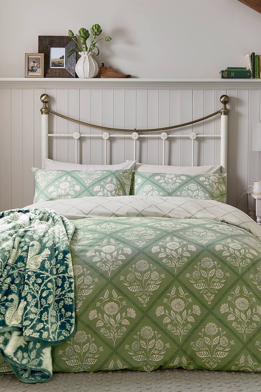 Helena Springfield 'Folk Trellis' Cotton Duvet Cover Set in Light Green