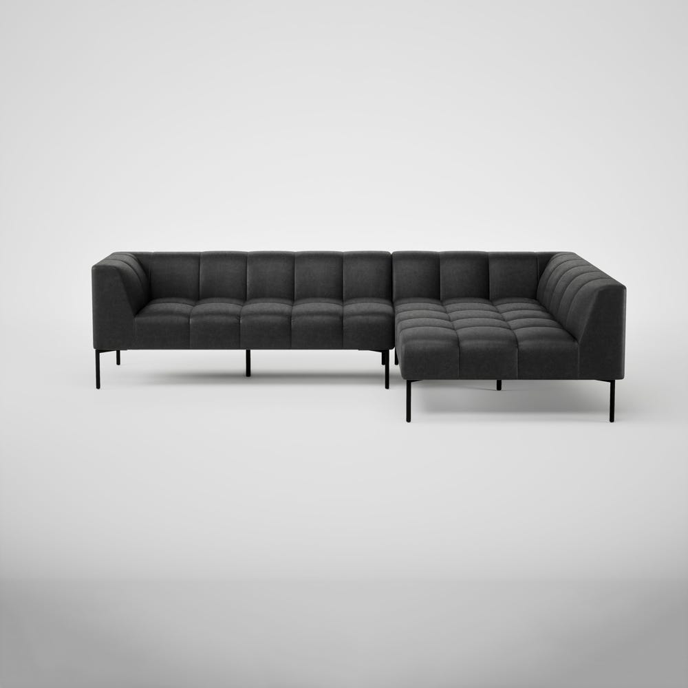 Heal's Quadro Right Hand Facing Chase Sofa Linea Leather Black 622 Black Feet 2