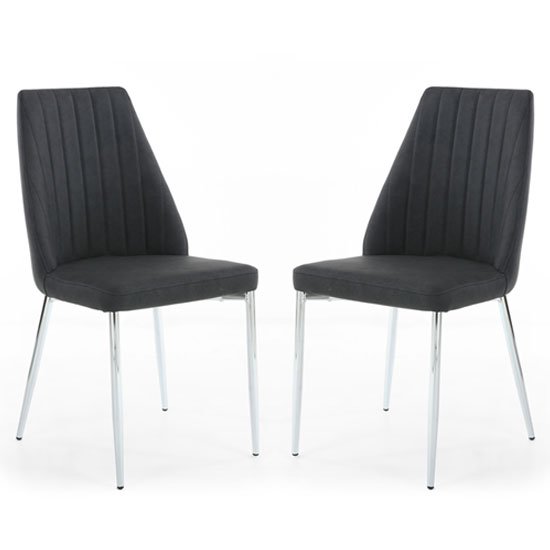 Odeon Dark Grey Leather Curved Back Dining Chair In A Pair