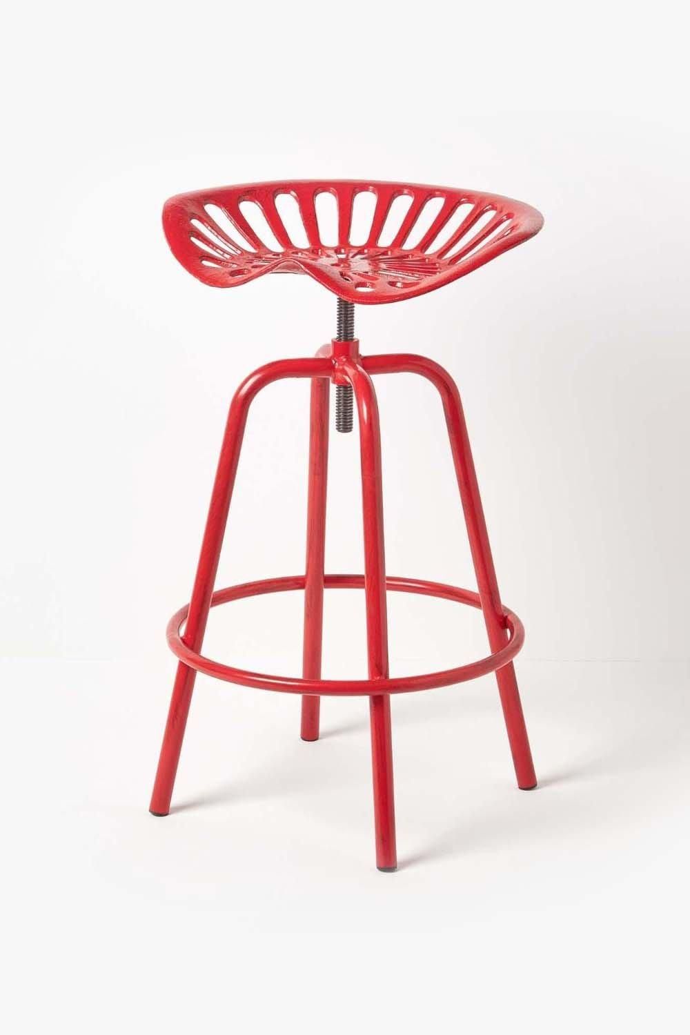 Homescapes Vintage Style Metal Adjustable Tractor Seat Bar Stool in Red