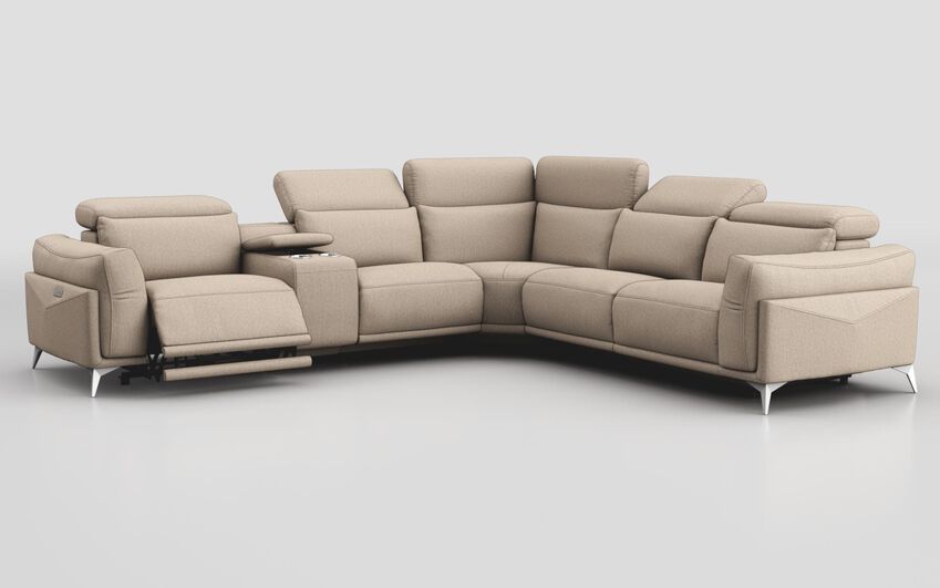 Cream Fabric Gattolino 2 Corner 1 Power Recliner Sofa with Manual Head Tilt & Console