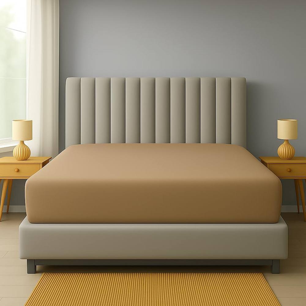 Homes-Linen Extra Deep 16"/40cm Polycotton Easy Care Fitted Sheet in Beige