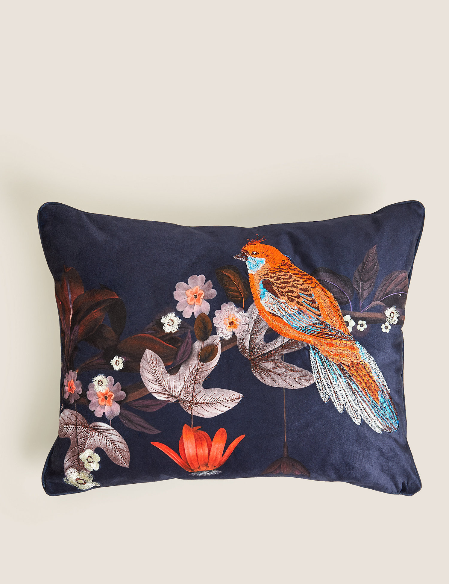 M&S Bird Embroidered Bolster Cushion