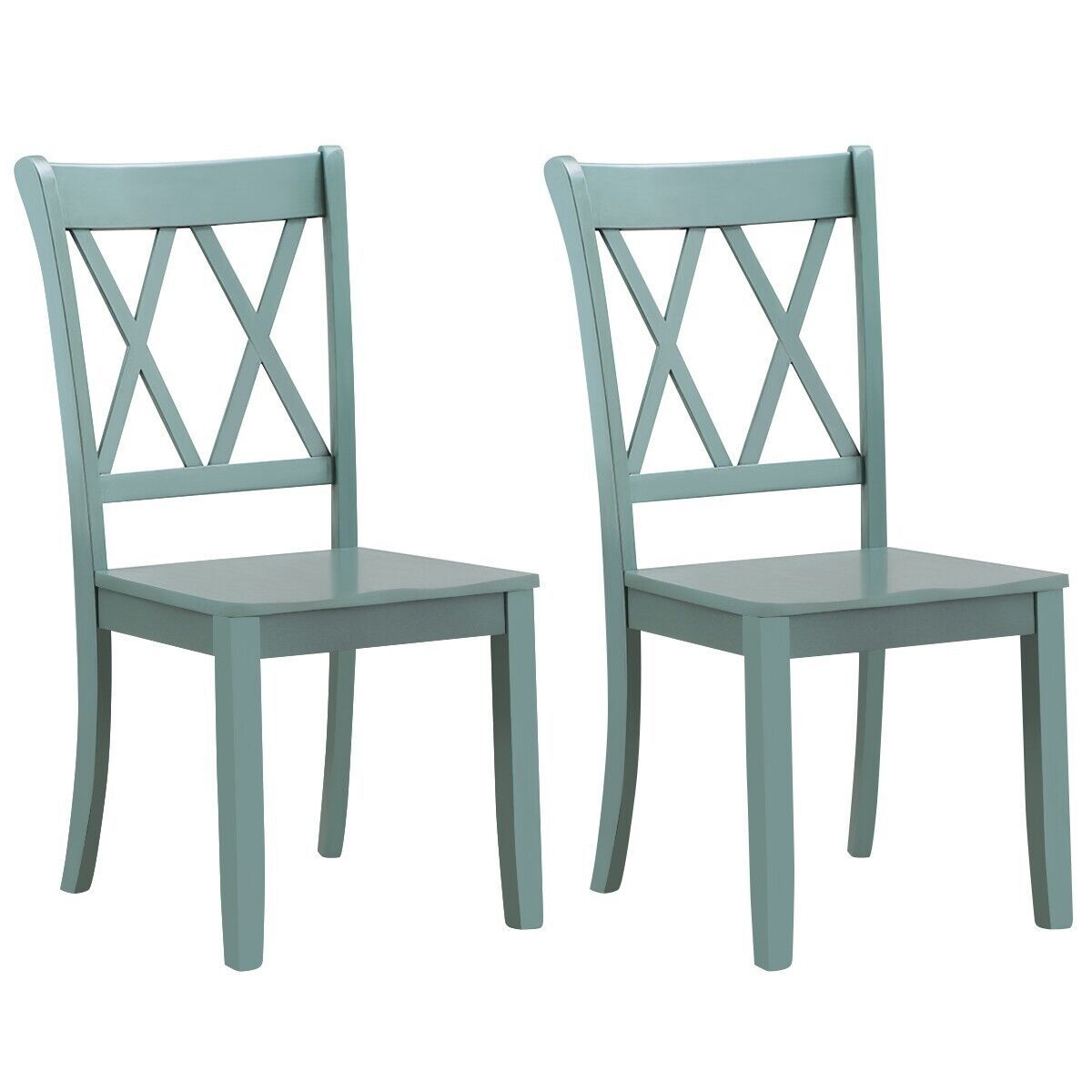 Costway Set of 2 Dining Chairs Wooden Kitchen Side Chair Armless Chairs w/ X Back in Green