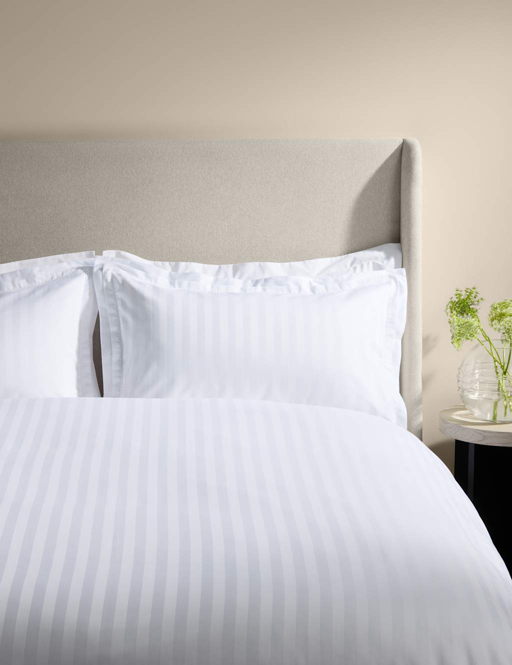 M&S X Kelly Hoppen Pure Cotton Satin Striped Bedding Set White