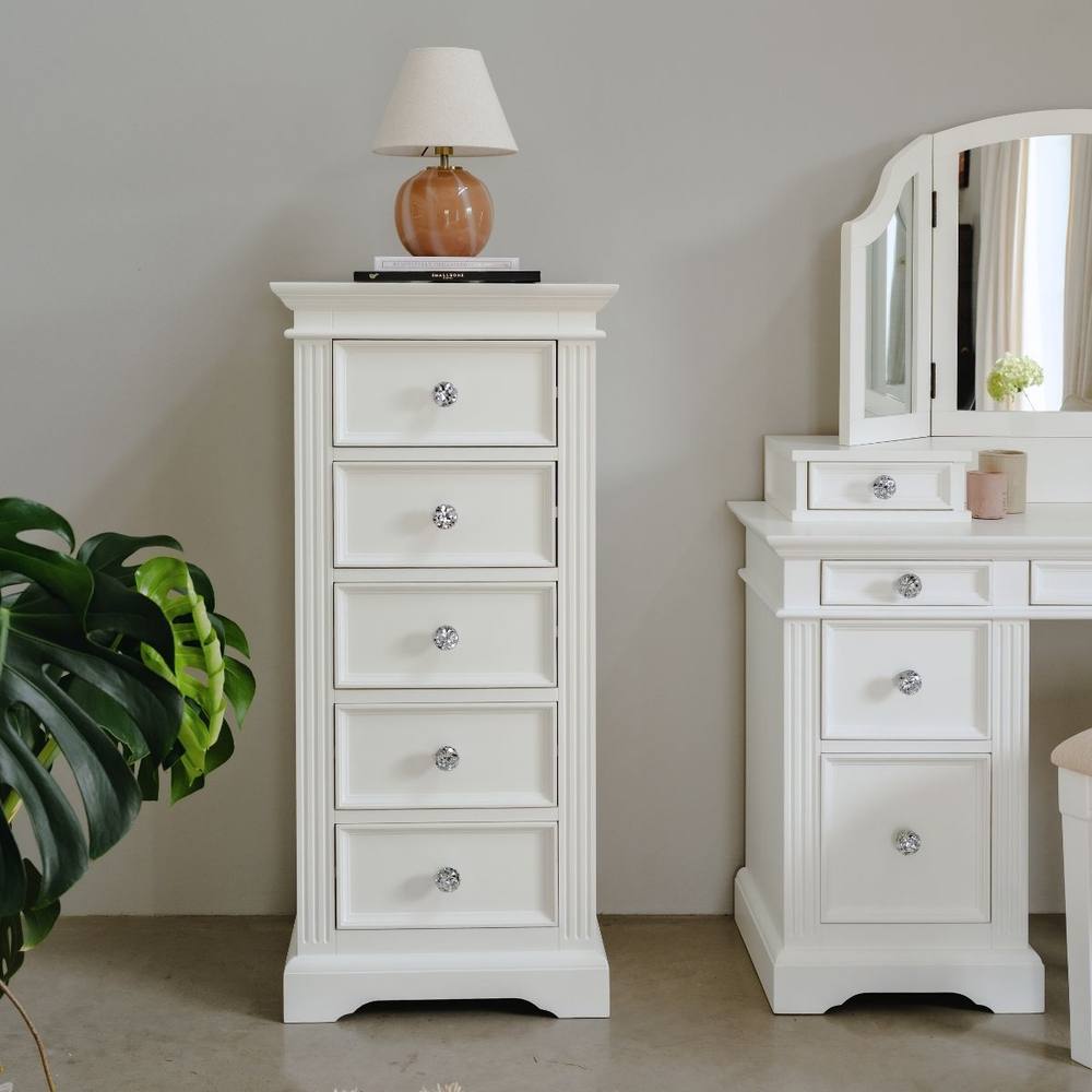 Statement Furniture Gainsborough White Tallboy with Crystal Handles