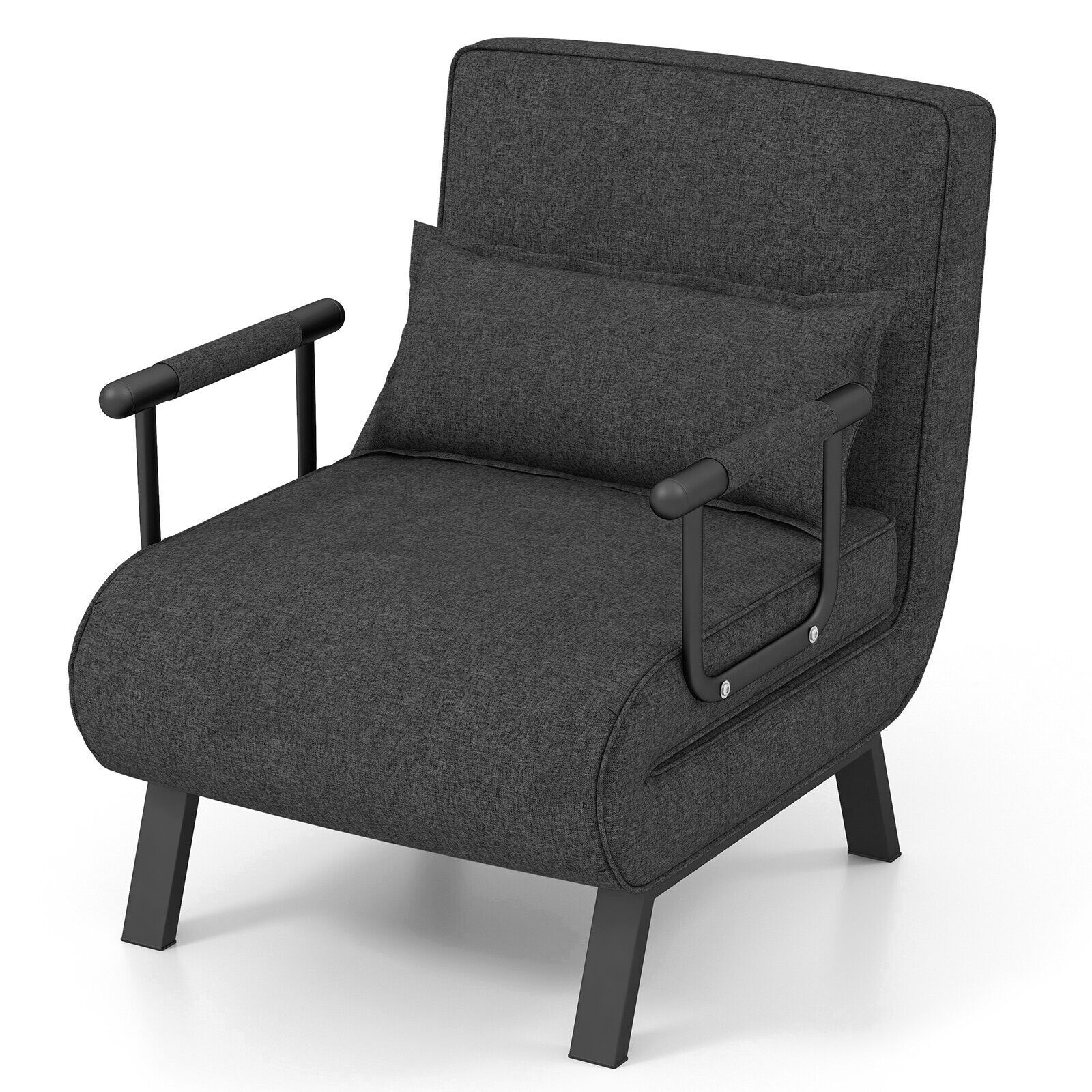 Costway Convertible Single Folding Sofa Bed Sleep Chair w/ 6 Positions Adjustable Backrest Dark Grey