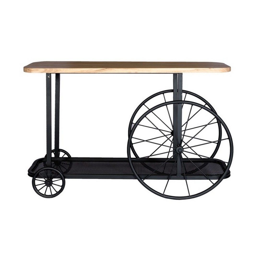Indian Hub Craft Wheel Console Table - Solid Mango Wood - L40 x W120 x H80 cm in Brown