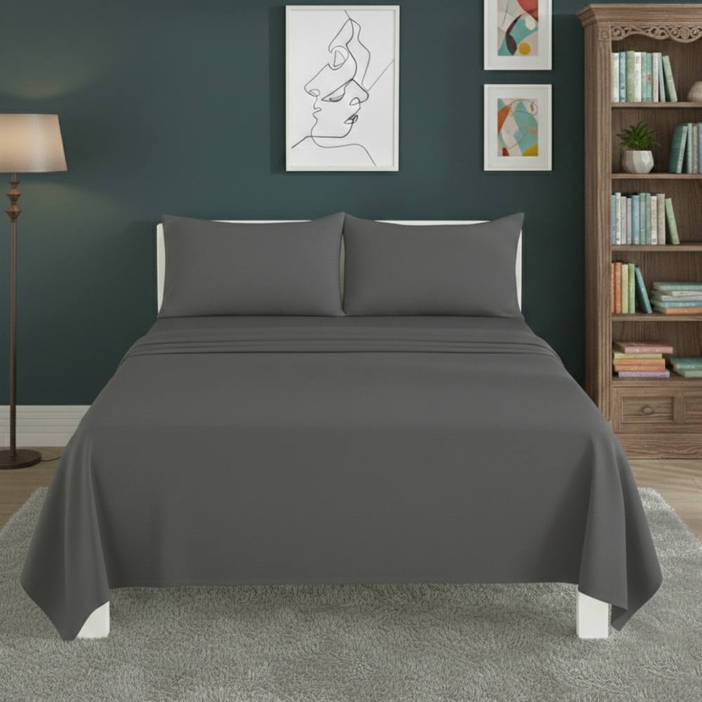 Snug City Easy Care Flat Bed Sheet Polycotton Durable Low Maintenance Bedding in Grey
