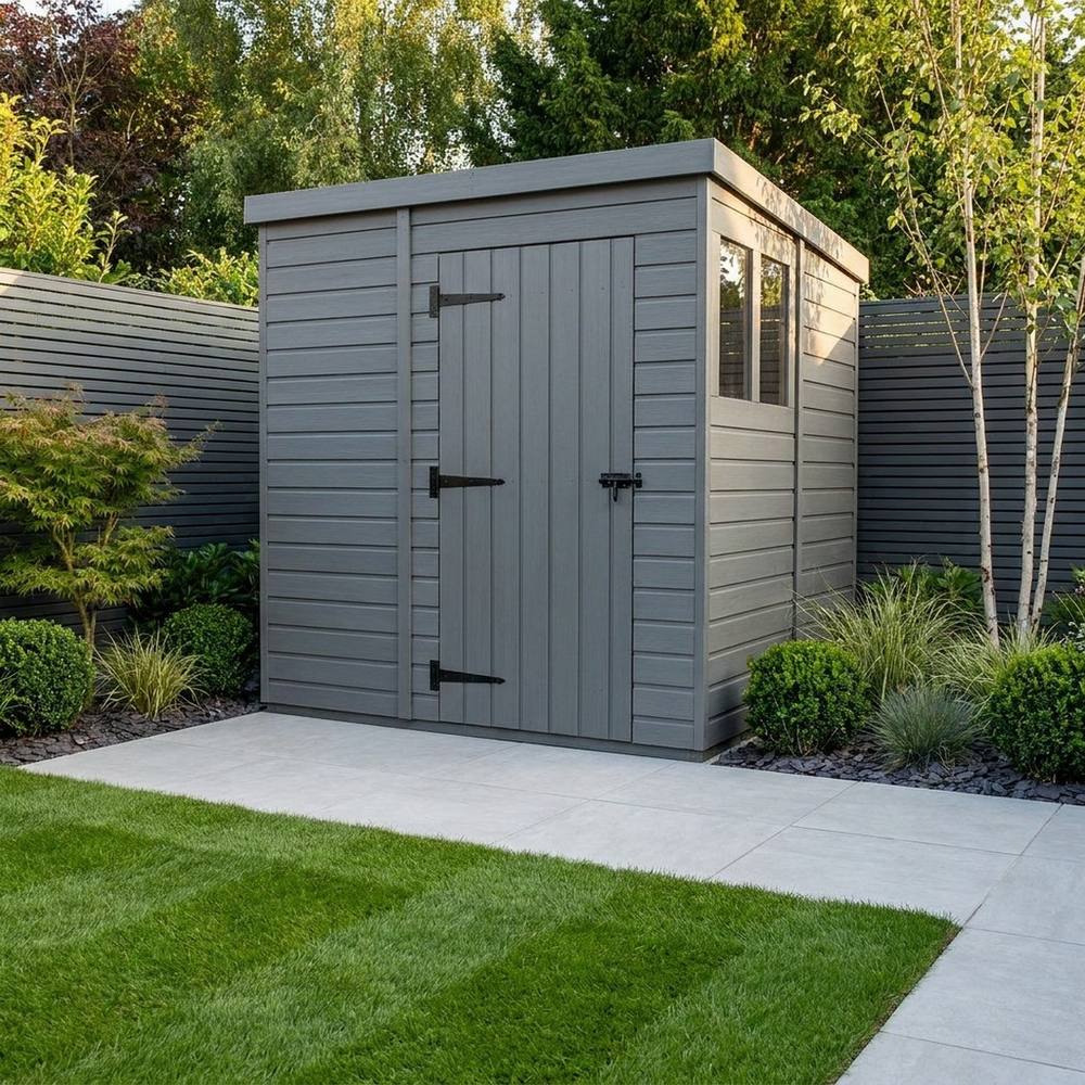 Buttercup Farm 9ft x 9ft Composite Pent Garden Shed Single Door With Windows - Grey 2