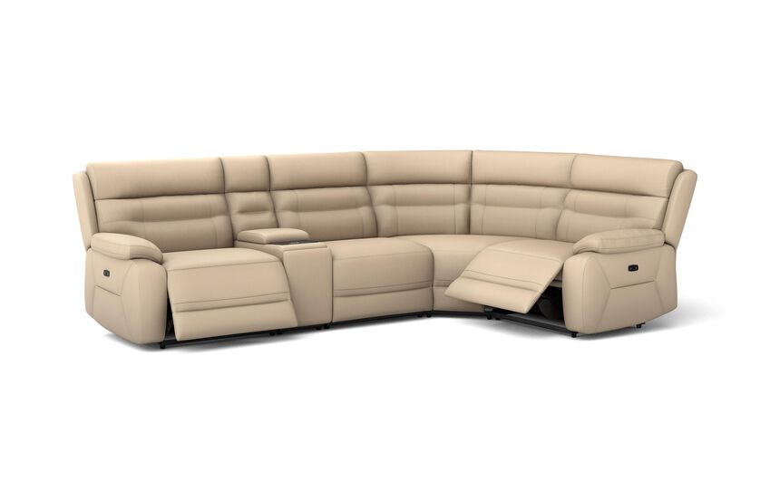 White Fenton 3 Corner 1 Power Recliner Sofa with Media Console