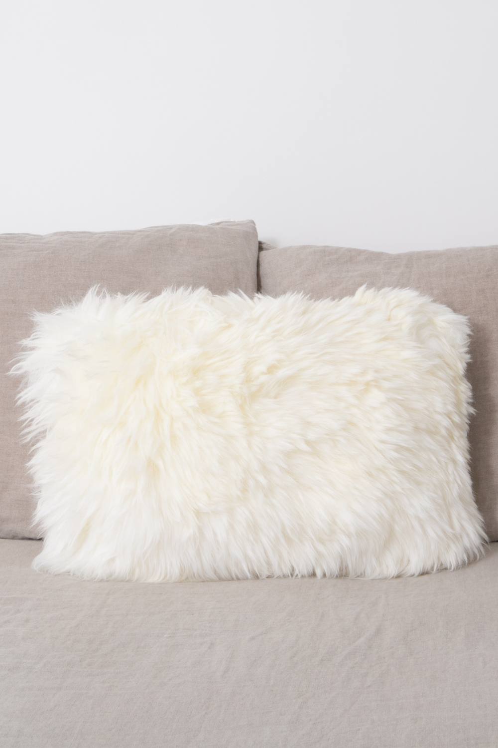 Native Natural Double Sided Ivory White Sheepskin Cushion 30x50cm in Natural