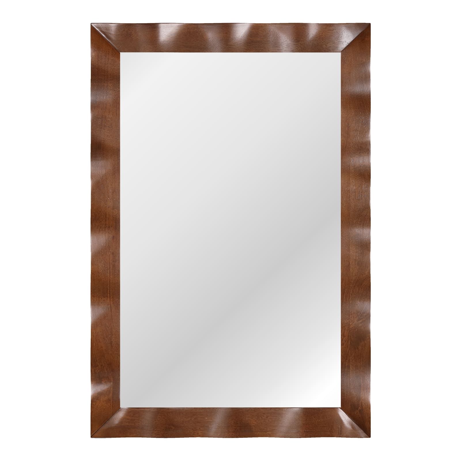 Costway Farmhouse Wall Mirror 106CM x71CM Wood Vanity Wall Mirror-Brown in Brown
