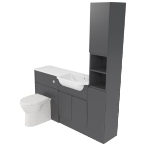 Deccado Clifton Charcoal Grey Right Hand 1500mm Fitted Tower, Vanity & Toilet Pan Unit Combination with Right Hand Basin