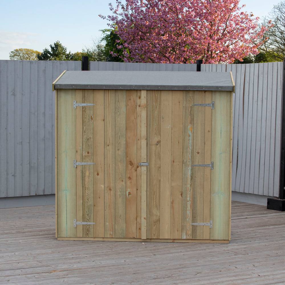 Shires Overlap 6 x 3 Feet Pressure Treated Pent Shed Double Door in Brown 3