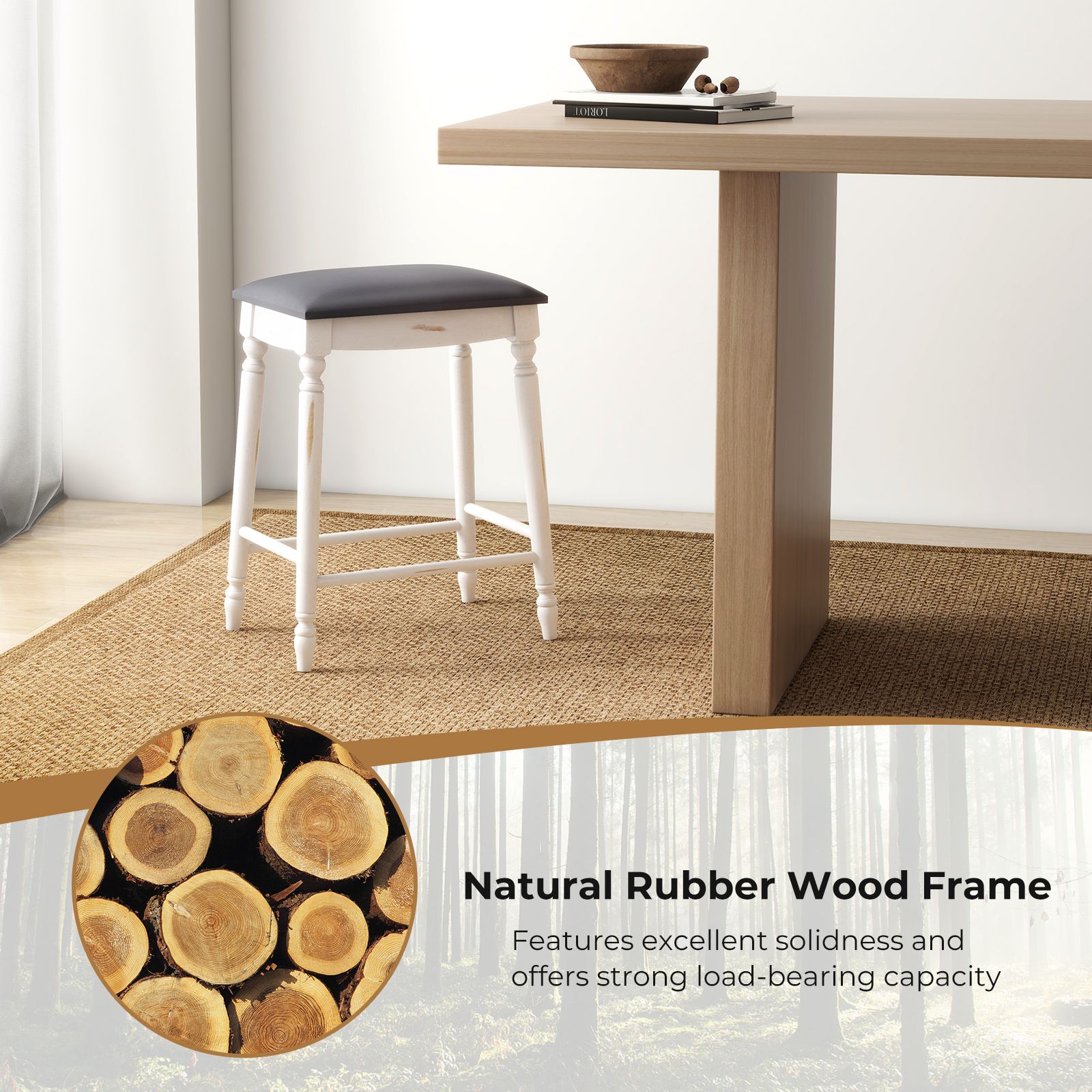 Costway Upholstered Bar Stool Set of 2 24"/61cm Counter Height Stools w/ Padded Seat Cushions in Grey 3