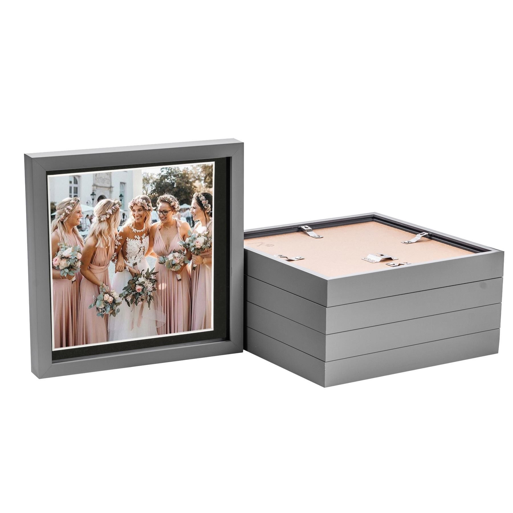 Nicola Spring 3D Box Photo Frames - 10 x 10" with 8 x 8" Mount - Ivory Mount - Pack of 5 in Grey
