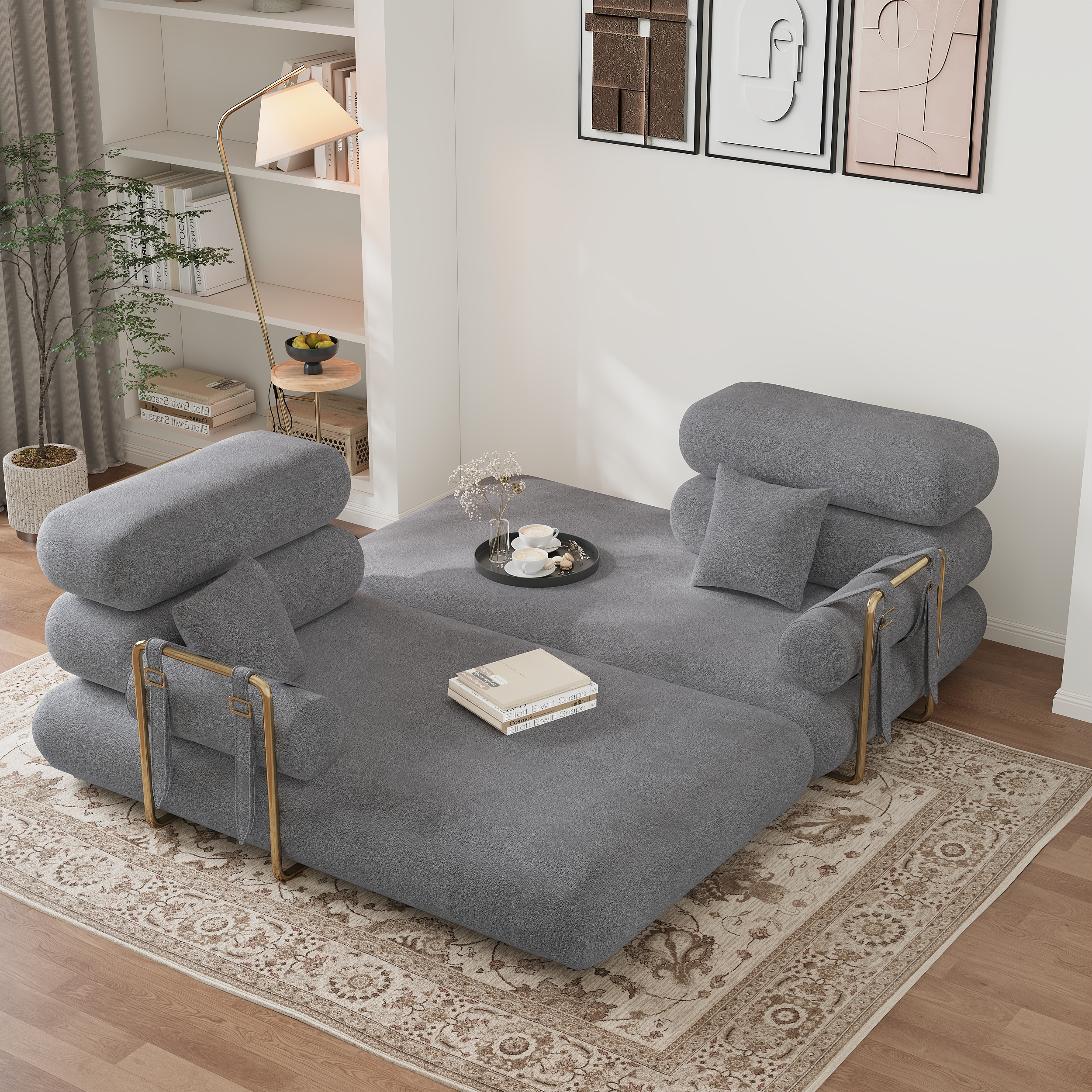 171cm Full 2-Seater Chenille Velvet 4-in-1 Futon Convertible Sleeper Sofa