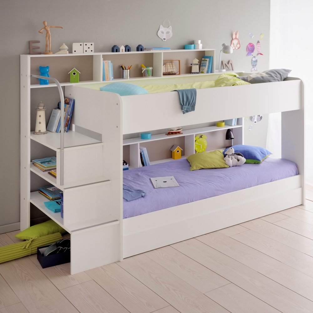 Bibop White Wooden Bunk Bed with Underbed Storage Drawer Frame Only - EU Single