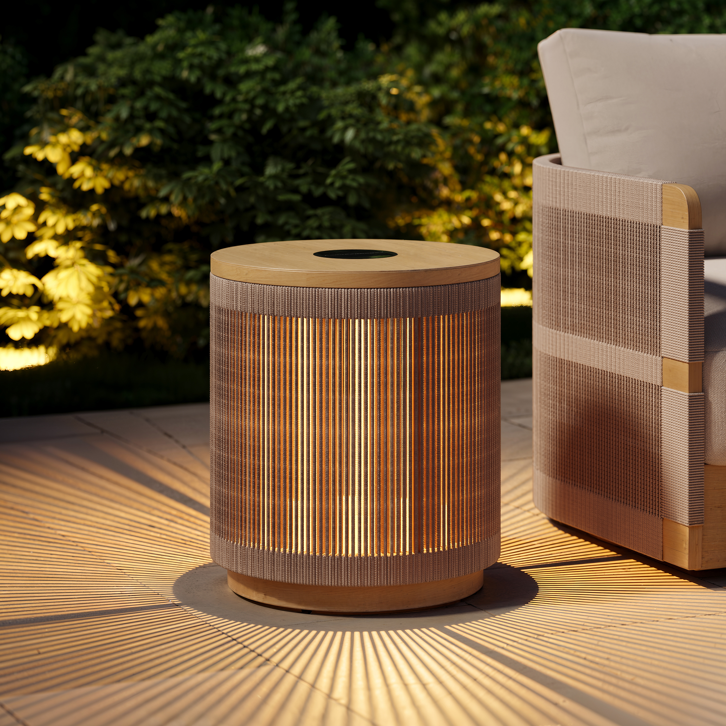 Costra Outdoor Handwoven Rope & Aluminium Storage Side Table with LED