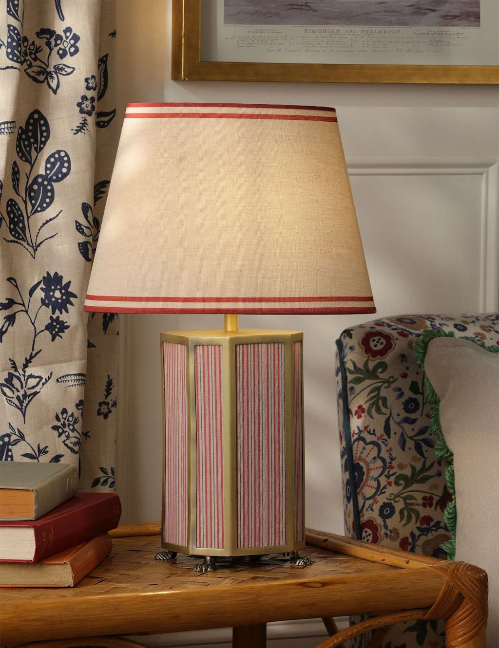 Joules Home Lighting Helmingham Metal & Fabric Striped Table Lamp Antique Brass