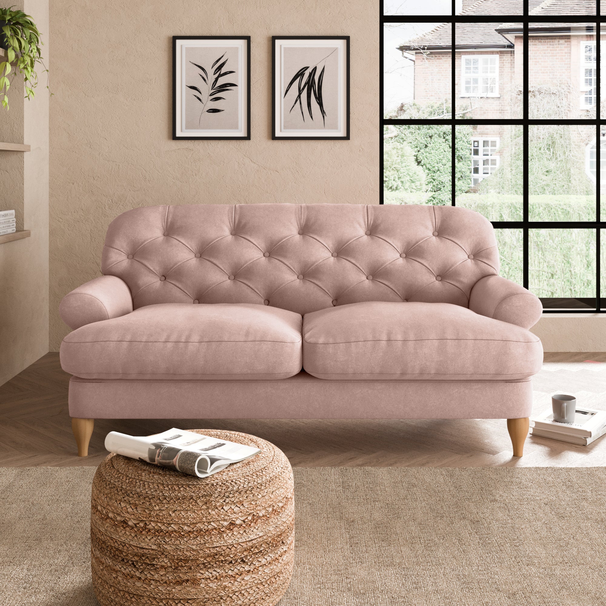 Canterbury Luxury Velvet 2 Seater Sofa Luxury Velvet Peach Blush