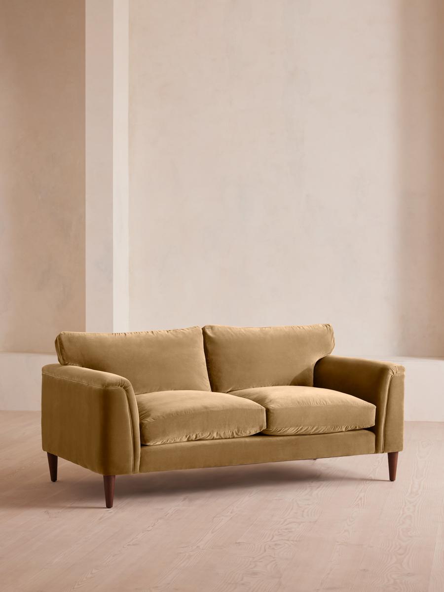 Reya Two Seater Sofa, Velvet, Camel
