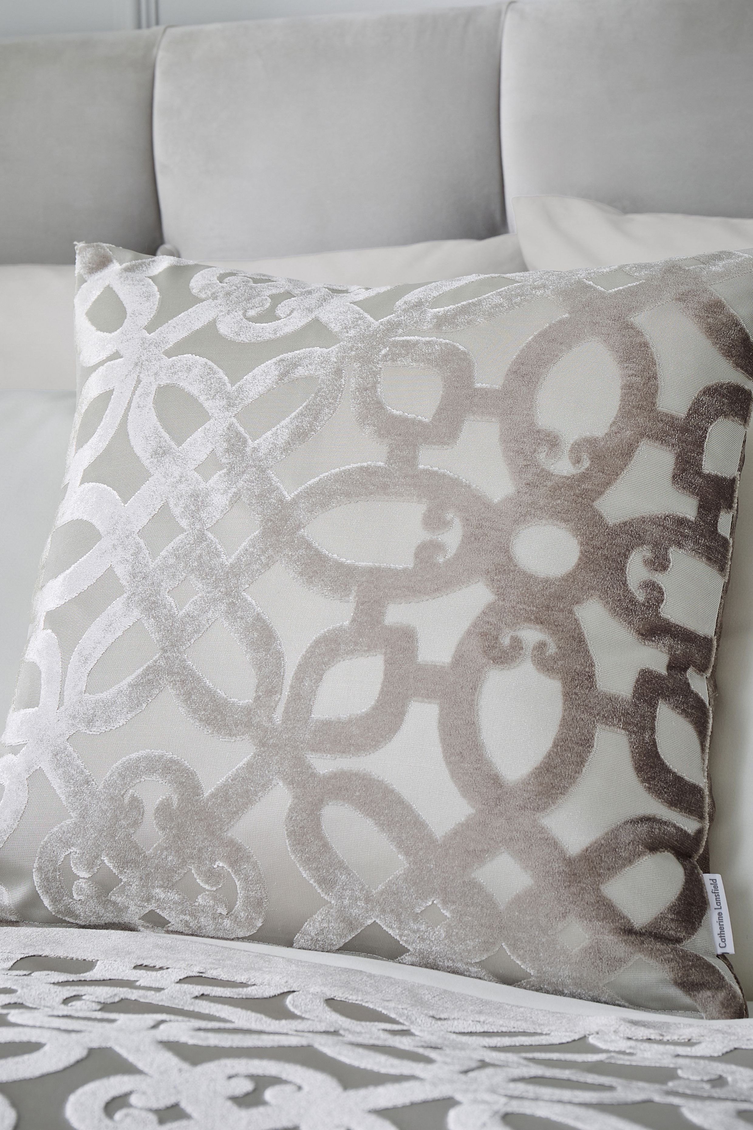 Catherine Lansfield 'Lattice Cut Velvet' Cushion in Natural