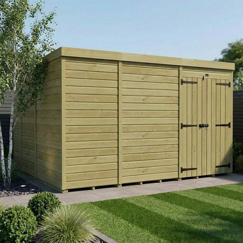 Buttercup Farm 11ft x 9ft Pent Garden Shed Double Door No Windows - Timber in Brown 2