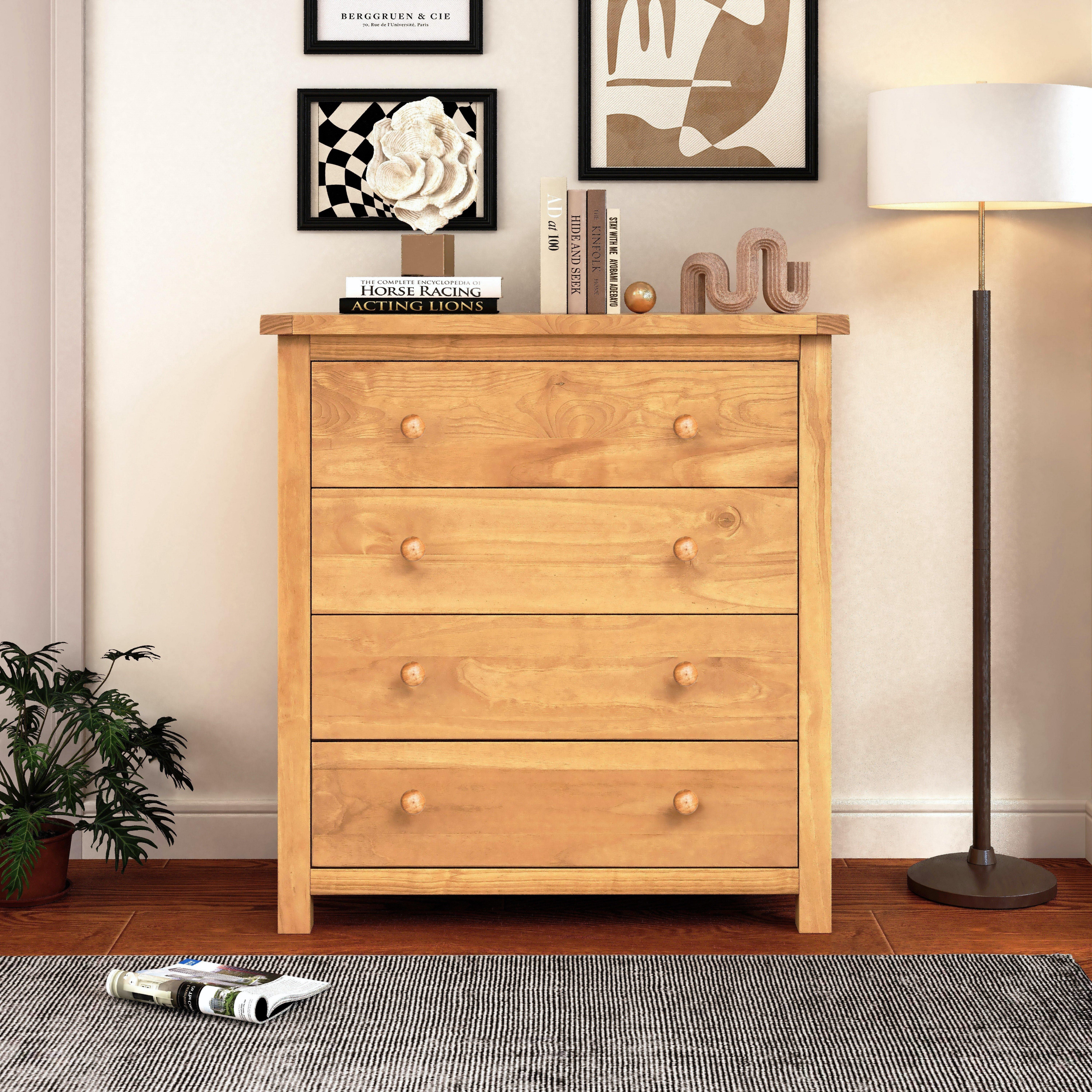 Cabinet Bits Lugo 4 Drawer Chest of Drawers Wood Knob in Light Brown
