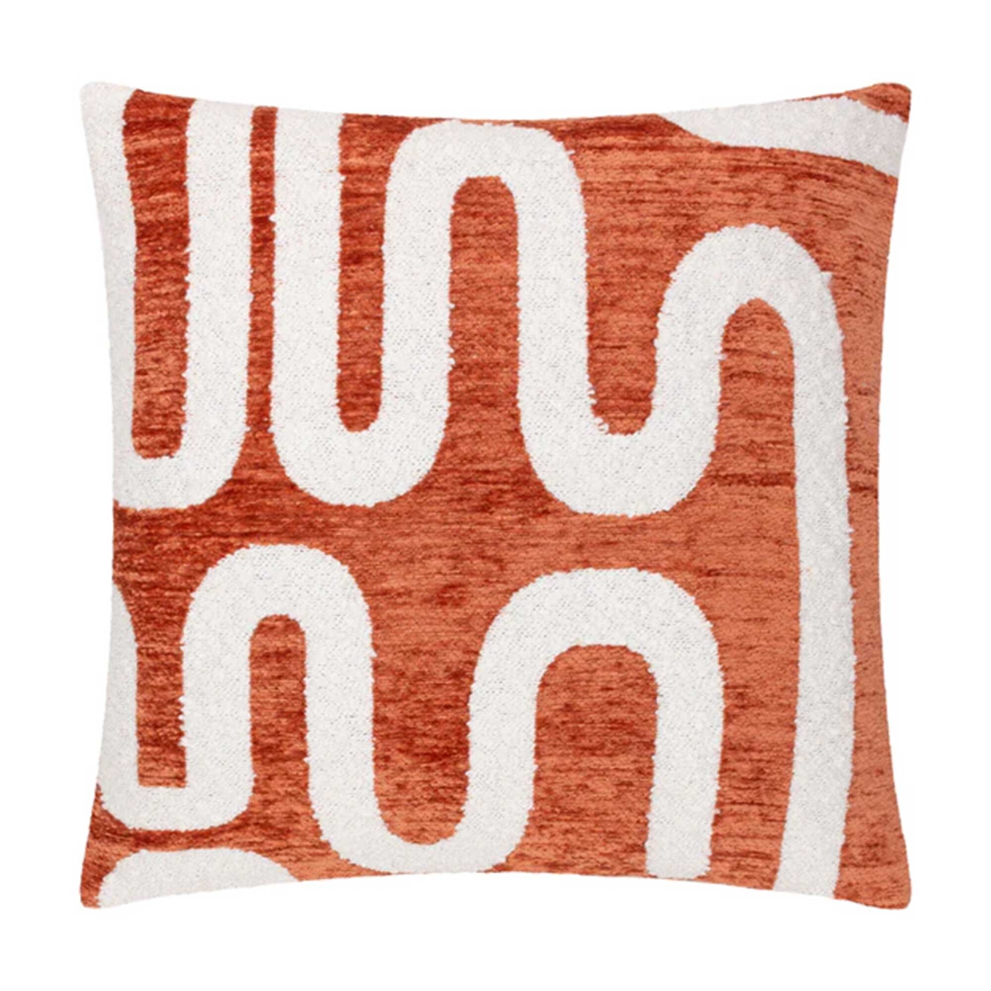Terracotta Waves Cushion, Square, Orange Polyester | Barker & Stonehouse