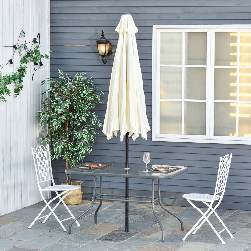 OUTSUNNY Garden Dining Table Glass Top Metal Frame with Parasol Hole in Dark Grey