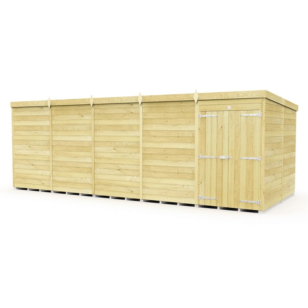 Buttercup Farm 20 x 8 Feet Pent Shed - Double Door W/O Window - L231 x W589 x H201 cm in Brown