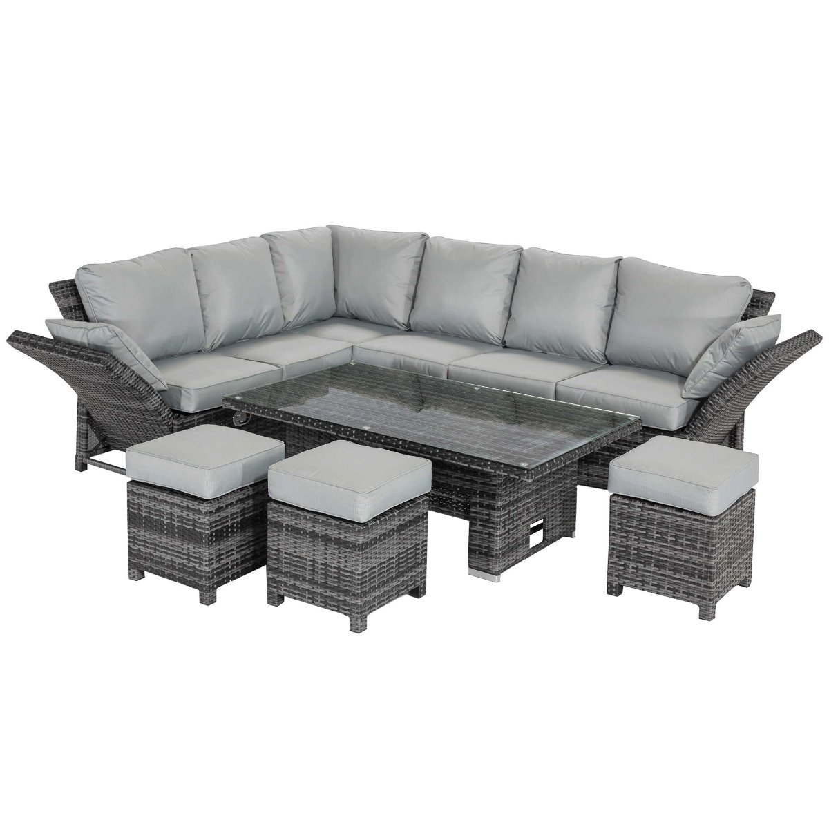 Dorset Garden Corner Dining Set with Rising Table in Grey Weave and Grey Fabric