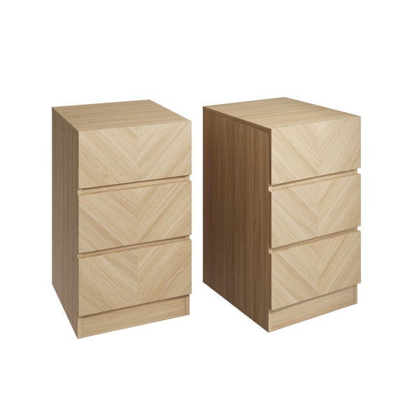 Set of 2 Taranto 3 Drawer Bedside Tables, Oak Effect