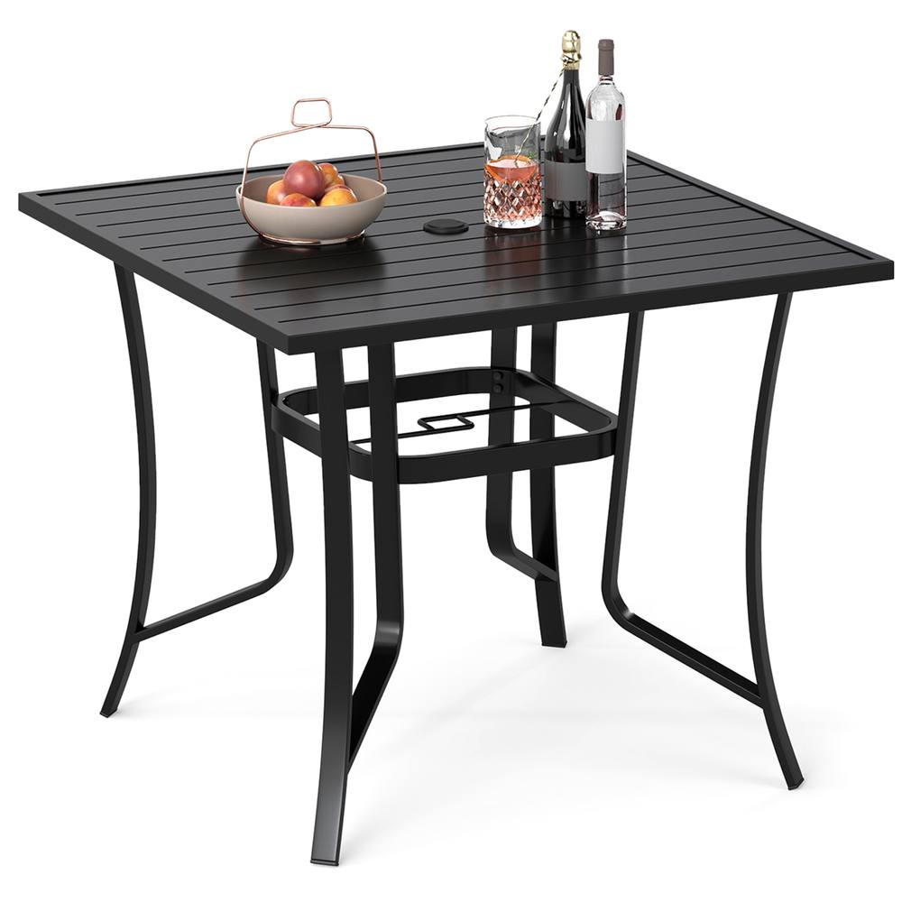 Costway 91CM Square Patio Table for 4 Outdoor Metal Dining Table in Black