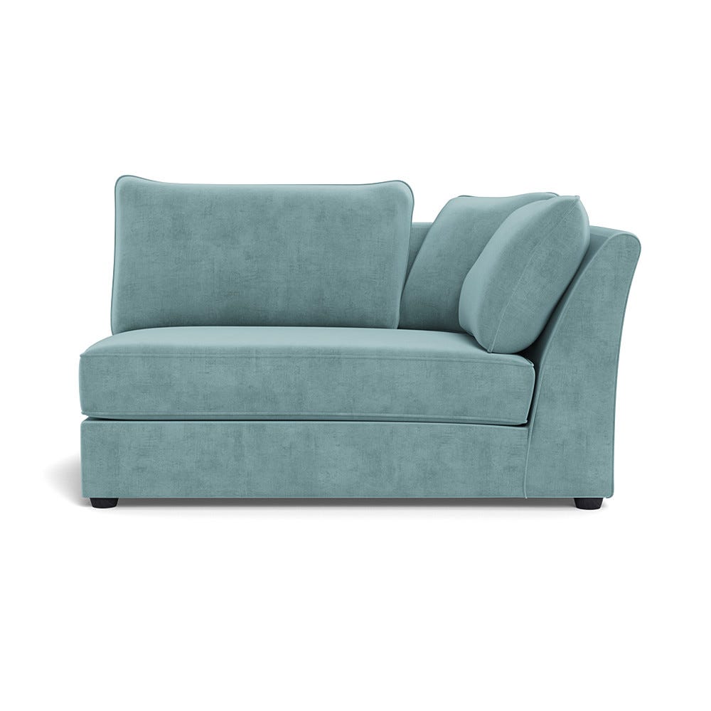 Heal's Tailor Large Curved Right Hand Facing Corner Unit Smart Luxe Velvet Mineral Blue Black Feet