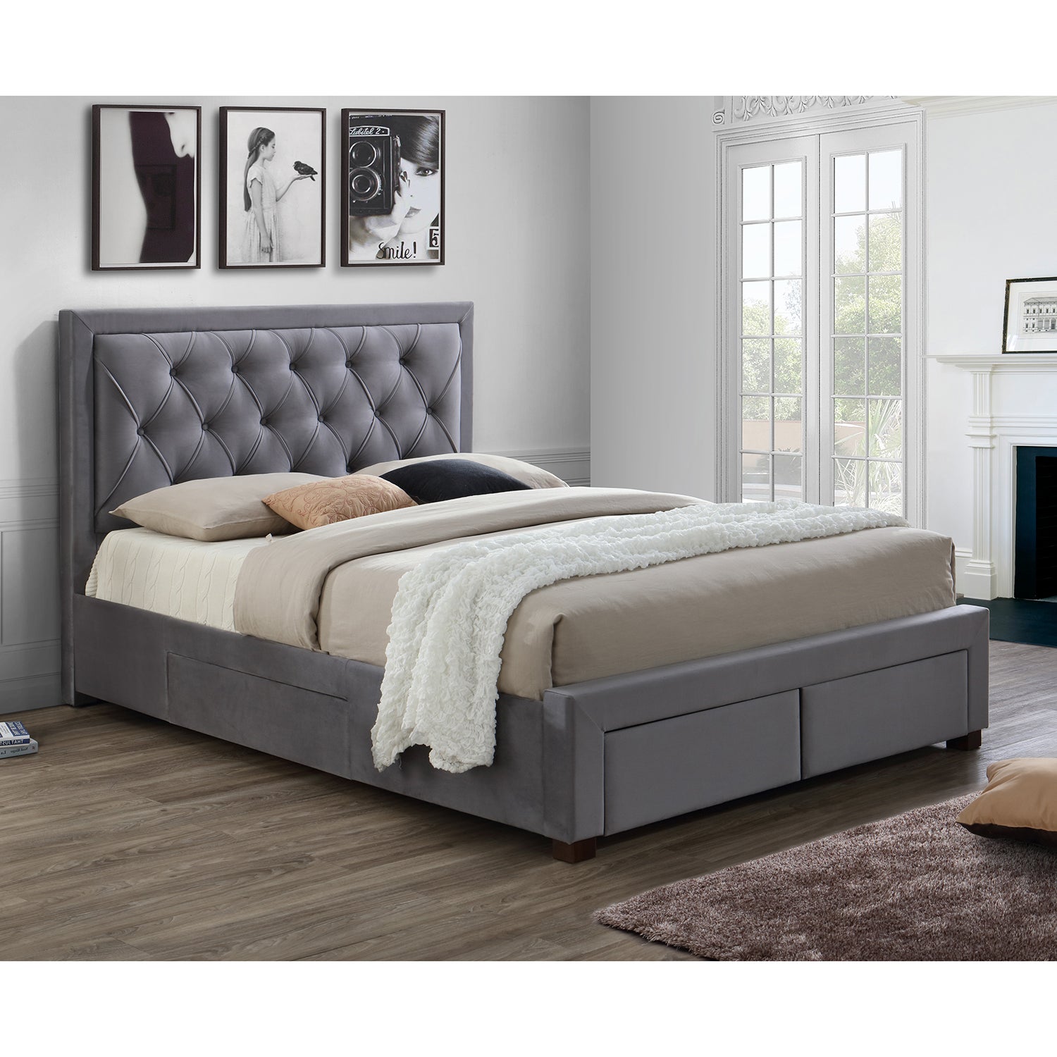 Woodbury Grey Fabric Bed Frame Grey