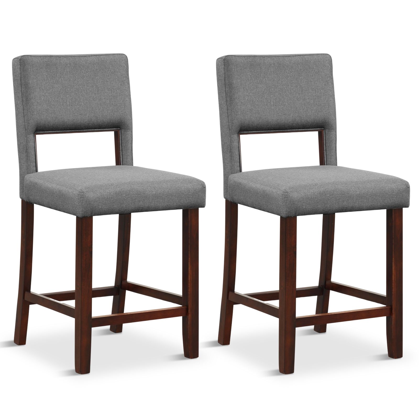Costway Set of 2 Bar Stools Linen Counter Height Chair Upholstered Kitchen Island Stool in Grey